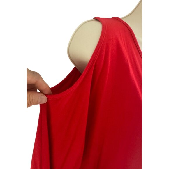 Boston Proper Red Dolman Cold Shoulder Soft Knit Waist Tie Top Size XS V-Neck - Picture 2 of 9
